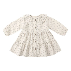 Quincy Mae - Bio-Baumwoll-Kleid mit Musselin-Blumenmuster und Rüschen | Ecru