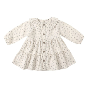 Quincy Mae - Bio-Baumwoll-Kleid mit Musselin-Blumenmuster und Rüschen | Ecru