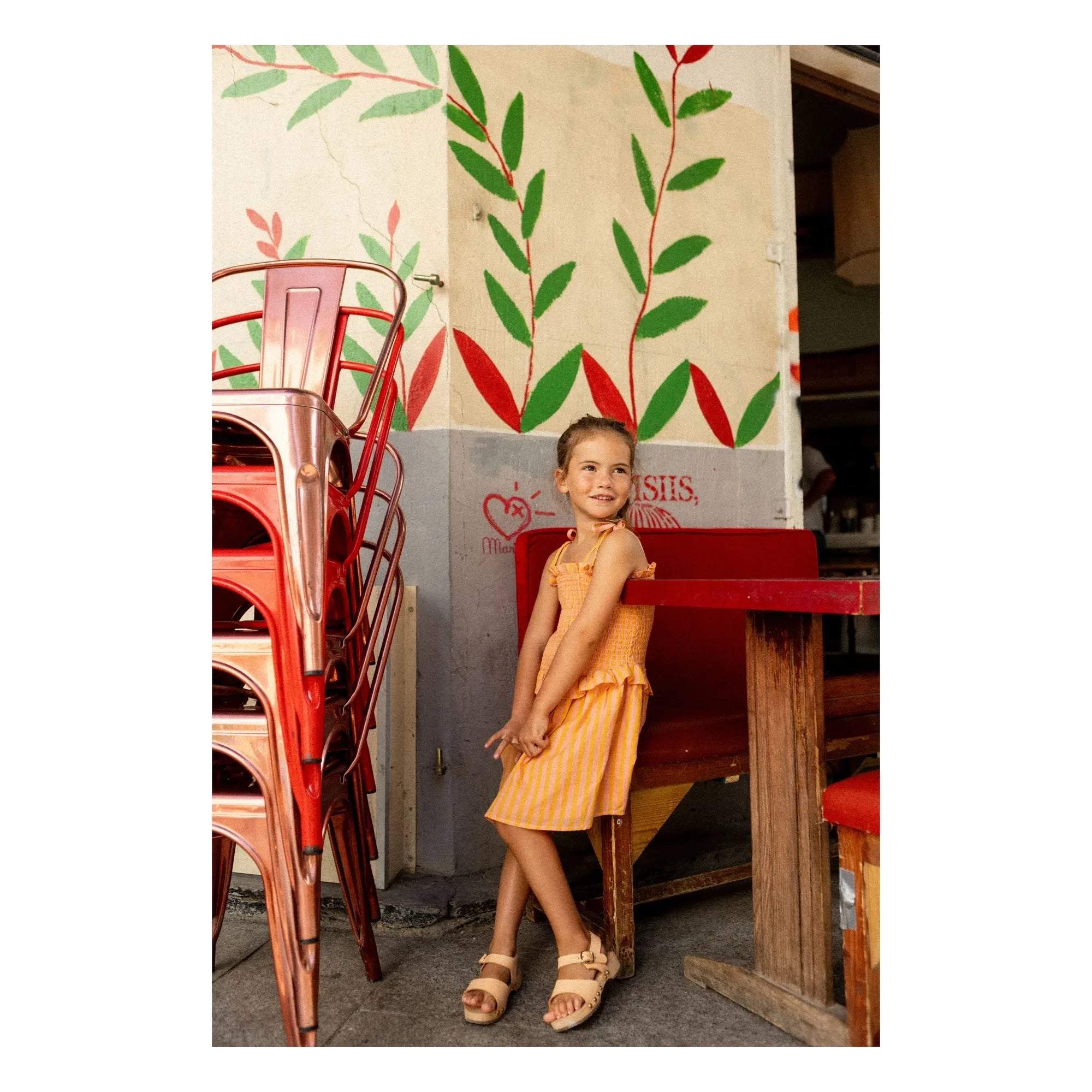 Louis Louise - Gestreiftes Eden Rüschenkleid | Orange