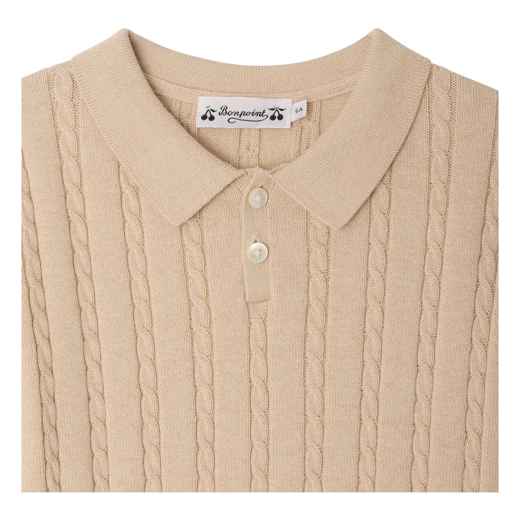 Bonpoint - Elendir Fein gestricktes Ripp-Polohemd | Meliertes Beige