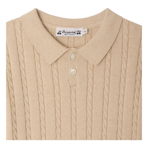Bonpoint - Elendir Fein gestricktes Ripp-Polohemd | Meliertes Beige