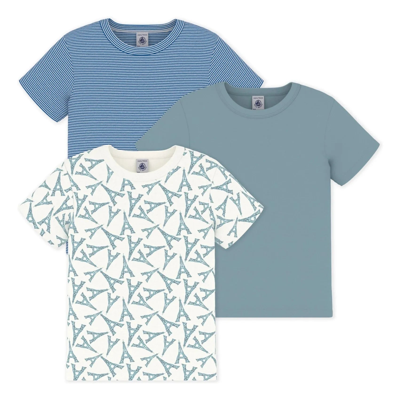 Petit Bateau - 3er-Set Eiffelturm-T-Shirts | Grün