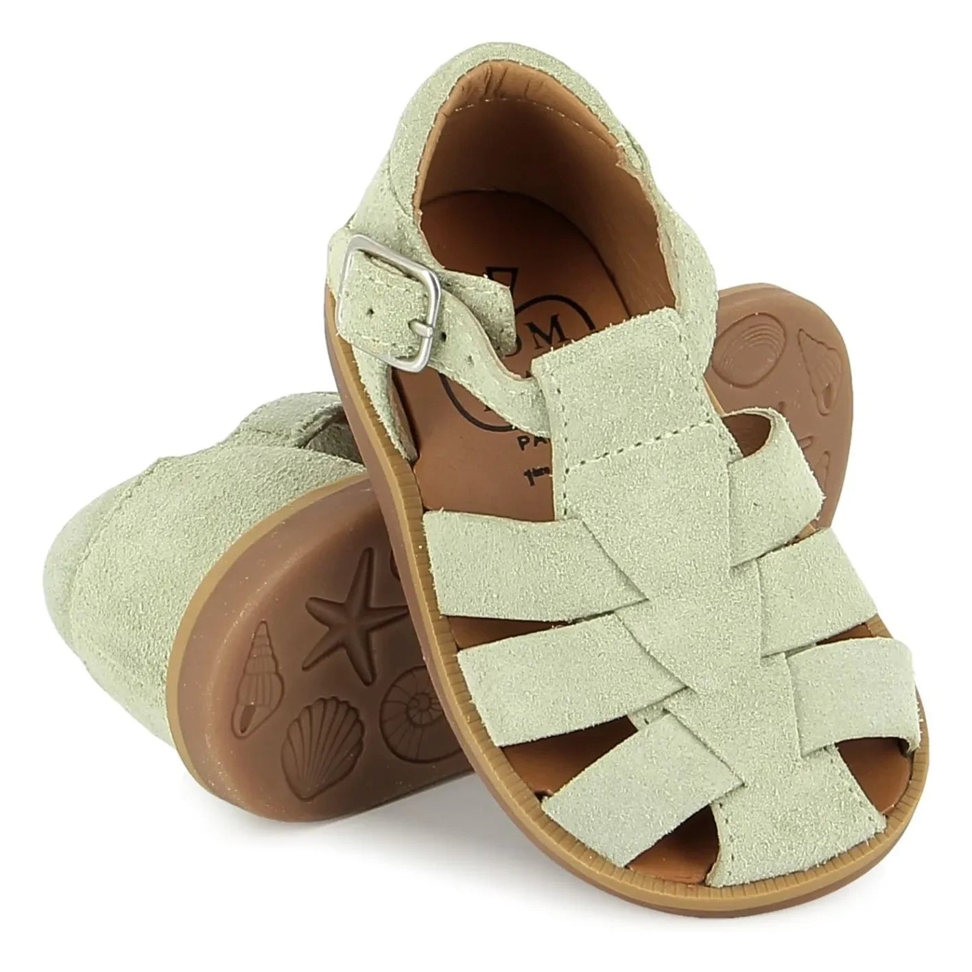 Pom d'Api - Poppy Daddy Samtsandalen | Mandelgrün