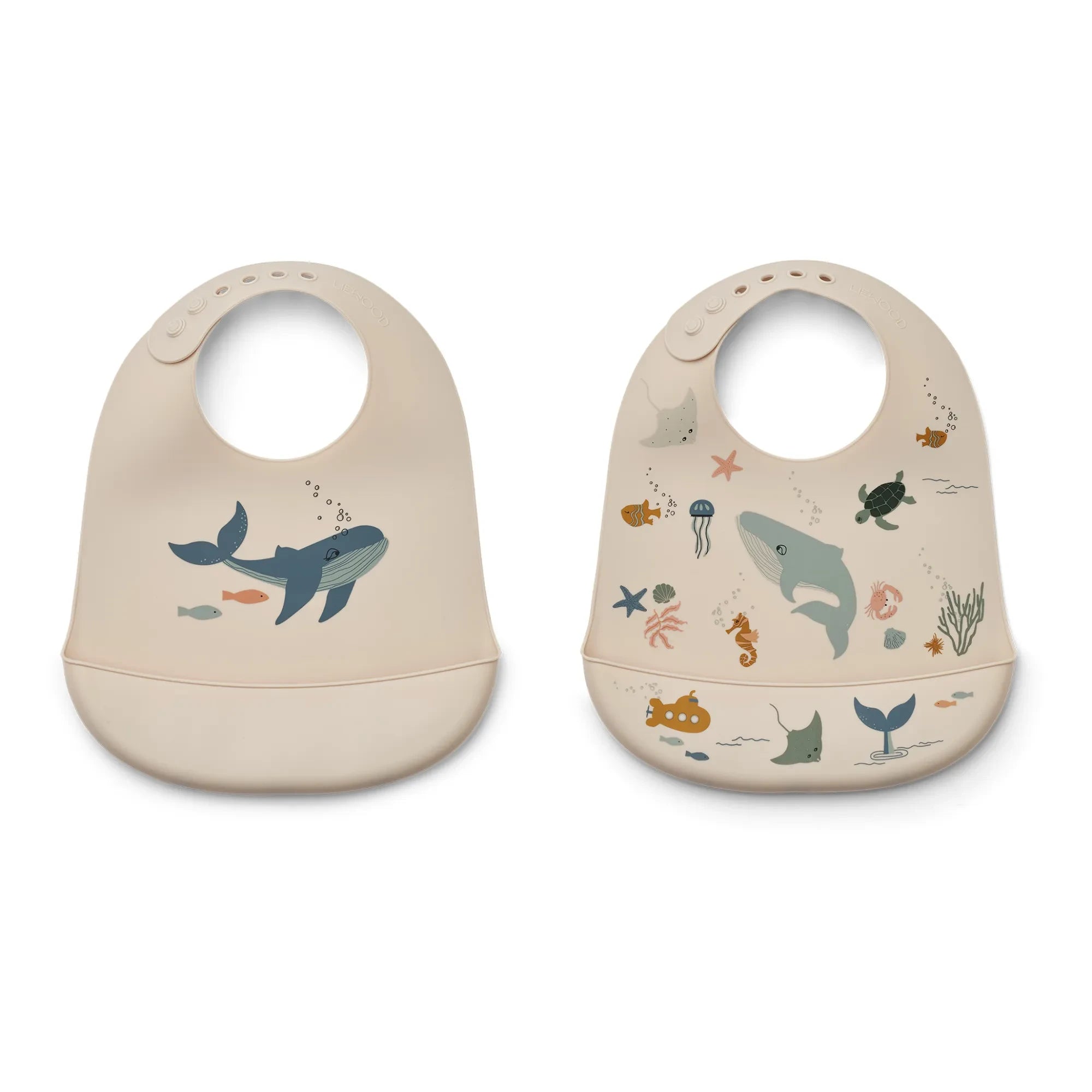 Liewood - Tilda Silikon-Lätzchen - 2er Set | Meerestiere/Sandfarben
