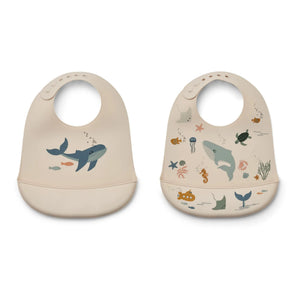 Liewood - Tilda Silikon-Lätzchen - 2er Set | Meerestiere/Sandfarben