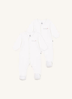 Petit Bateau - 2-teiliges Samt-Organik-Baumwoll-Pyjama-Set | Weiß