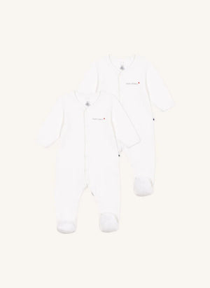 Petit Bateau - 2-teiliges Samt-Organik-Baumwoll-Pyjama-Set | Weiß