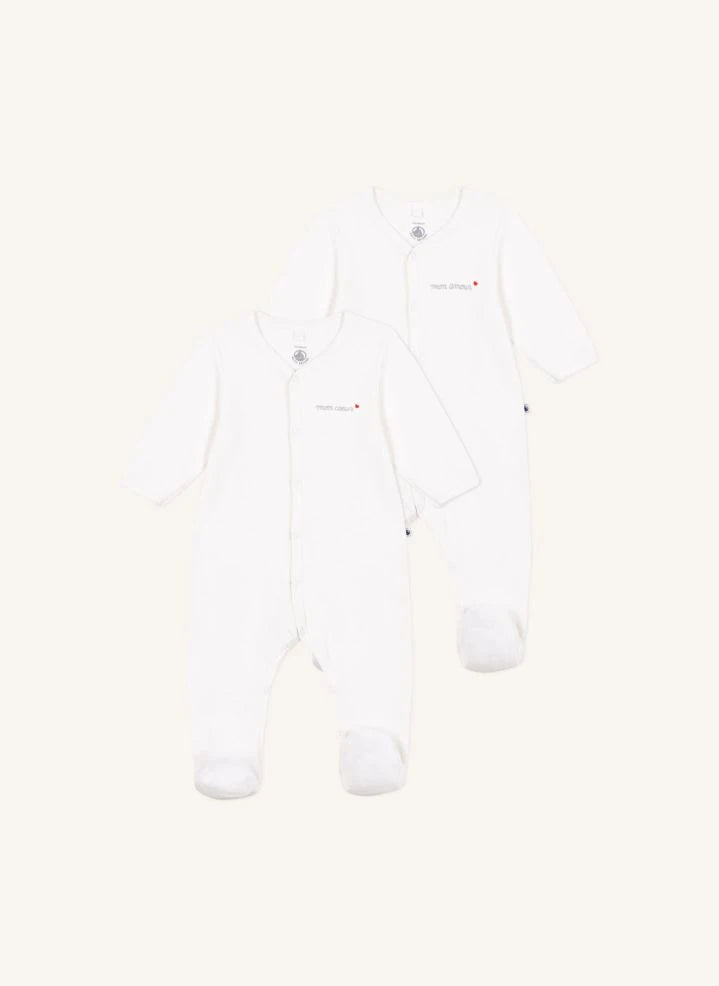 Petit Bateau - 2-teiliges Samt-Organik-Baumwoll-Pyjama-Set | Weiß