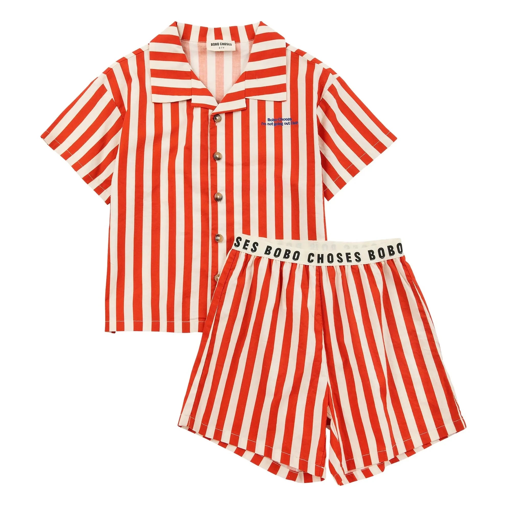 Bobo Choses - Gestreiftes Bio-Baumwoll Hemd und Shorts Set | Rot