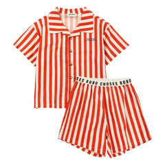 Bobo Choses - Gestreiftes Bio-Baumwoll Hemd und Shorts Set | Rot
