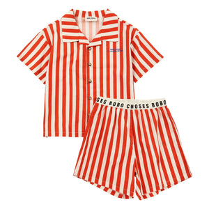 Bobo Choses - Gestreiftes Bio-Baumwoll Hemd und Shorts Set | Rot