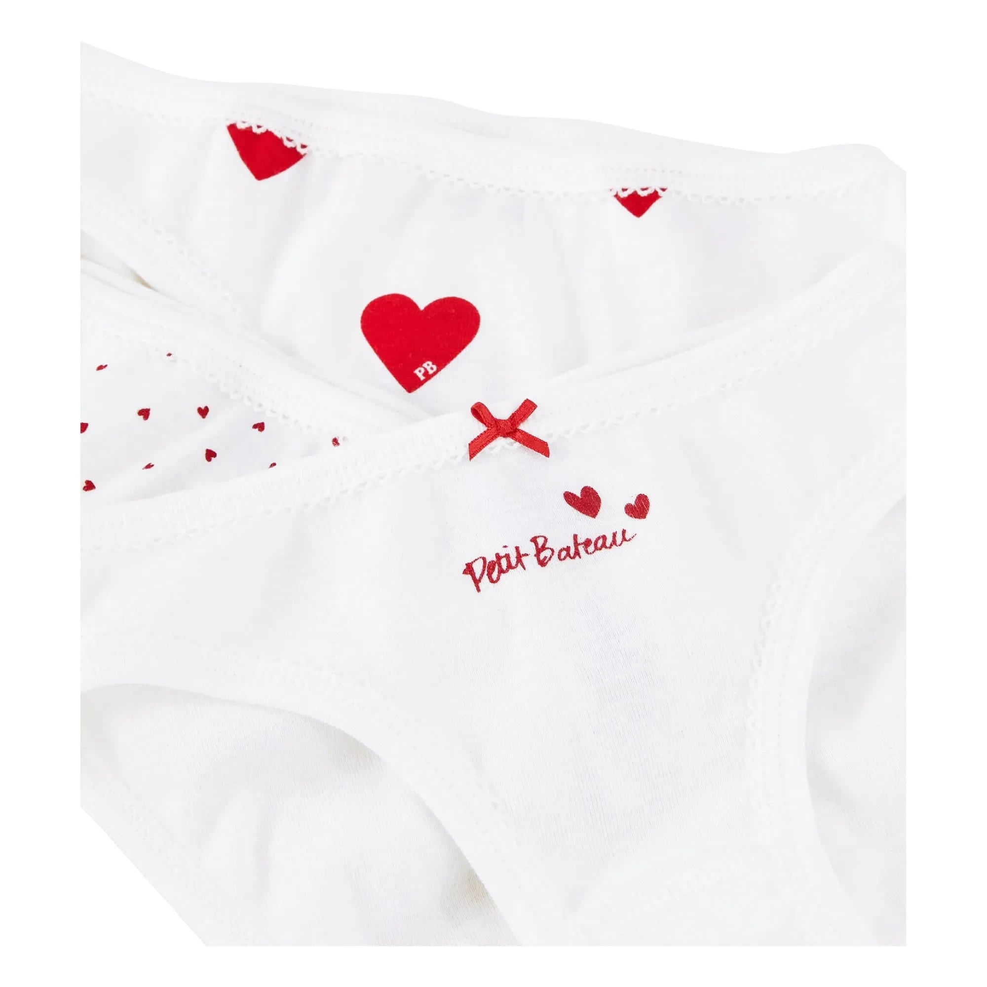 Petit Bateau - Packung mit 3 Slips aus Bio-Baumwolle mit Herzmuster | Weiß