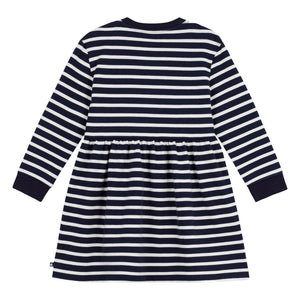 Petit Bateau – Gestreiftes Kleid mit ausgestelltem Rock | Marineblau