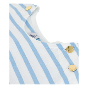 Petit Bateau - Blaue Marinière-Strampler mit Knöpfen