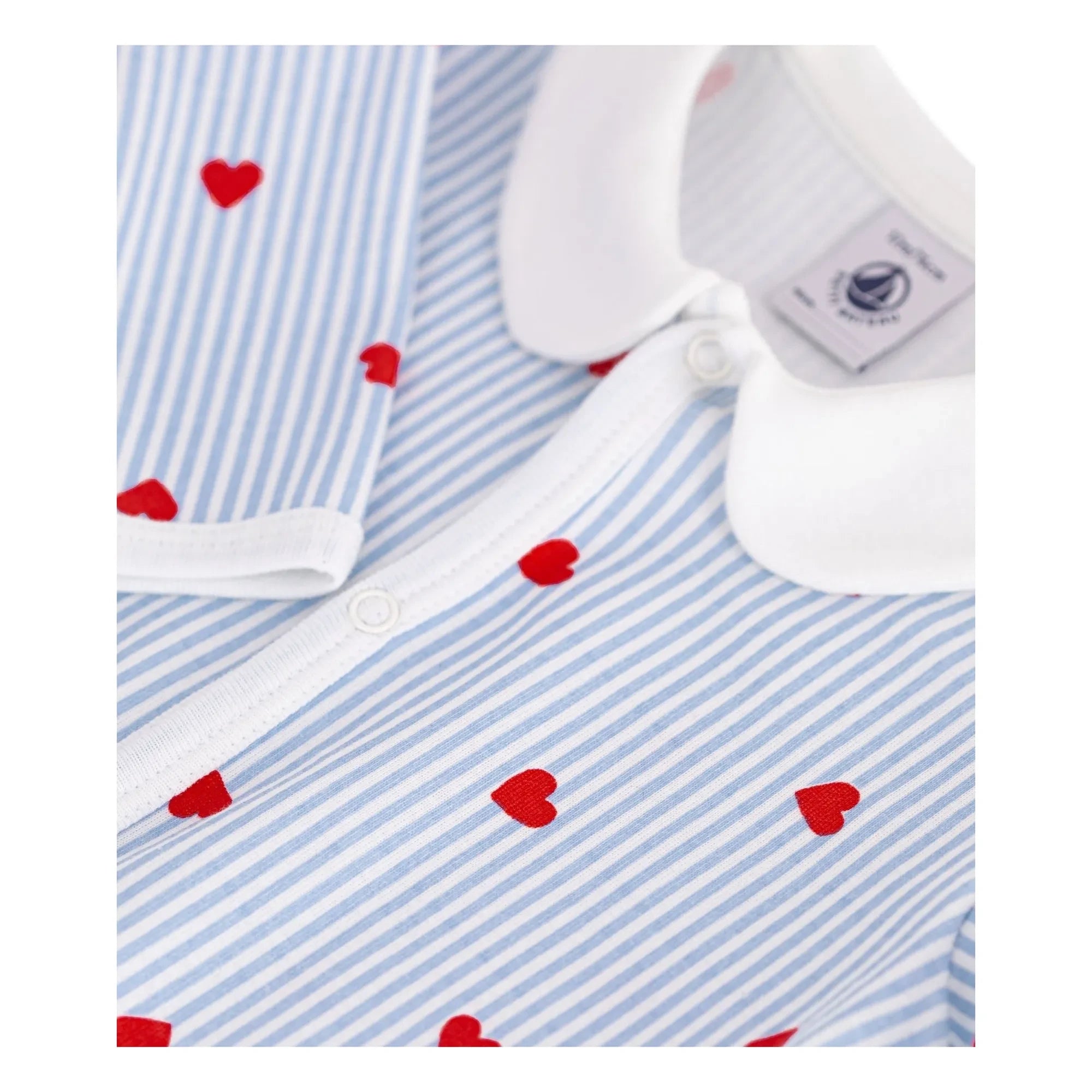 Petit Bateau - Çizgili Pijama Kalp Organik Pamuk | Mavi