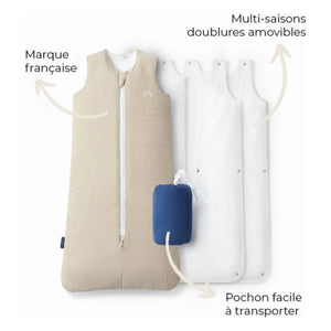 Les Petites Billes - Wendbarer ganzjähriger Schlafsack aus doppeltem Musselin | Beige