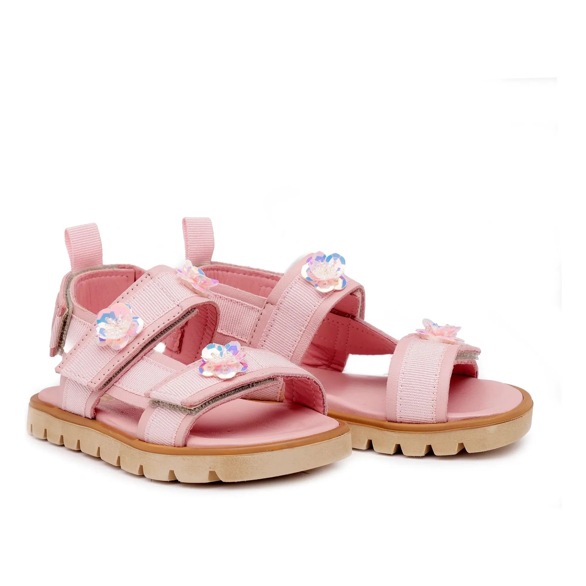 Pèpè - Blumen Sandalen mit Doppelstreifen | Weiß