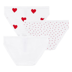 Petit Bateau - Packung mit 3 Slips aus Bio-Baumwolle mit Herzmuster | Weiß