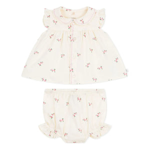 Petit Bateau - Set aus Bio-Popeline-Bluse und Bloomer | Ecru