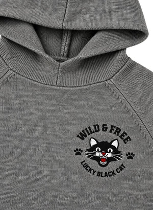 Finger in der Nase - Sofia Schwarze Katze Merinowolle Pullover | Grau Melange
