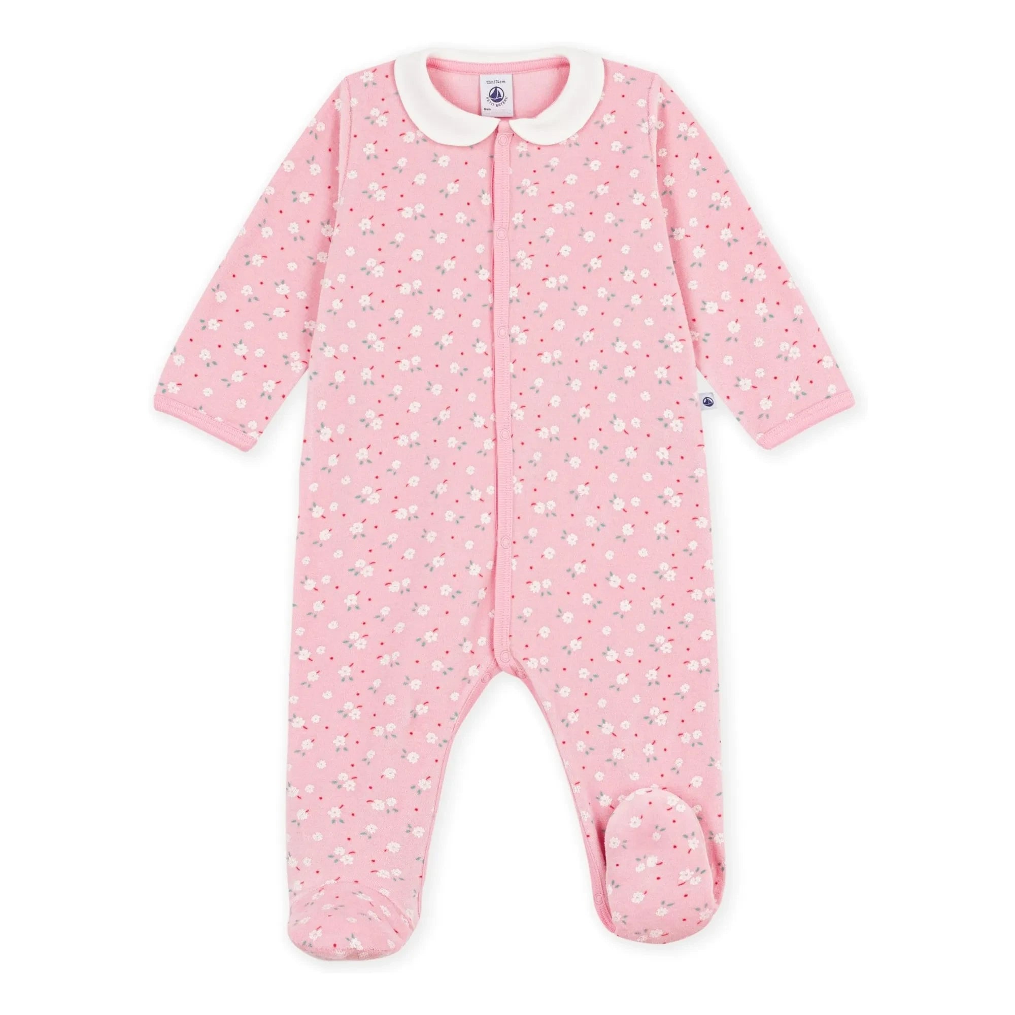 Petit Bateau - Çiçekli Kadife Pamuklu Organik Uzun Pijama | Pembe