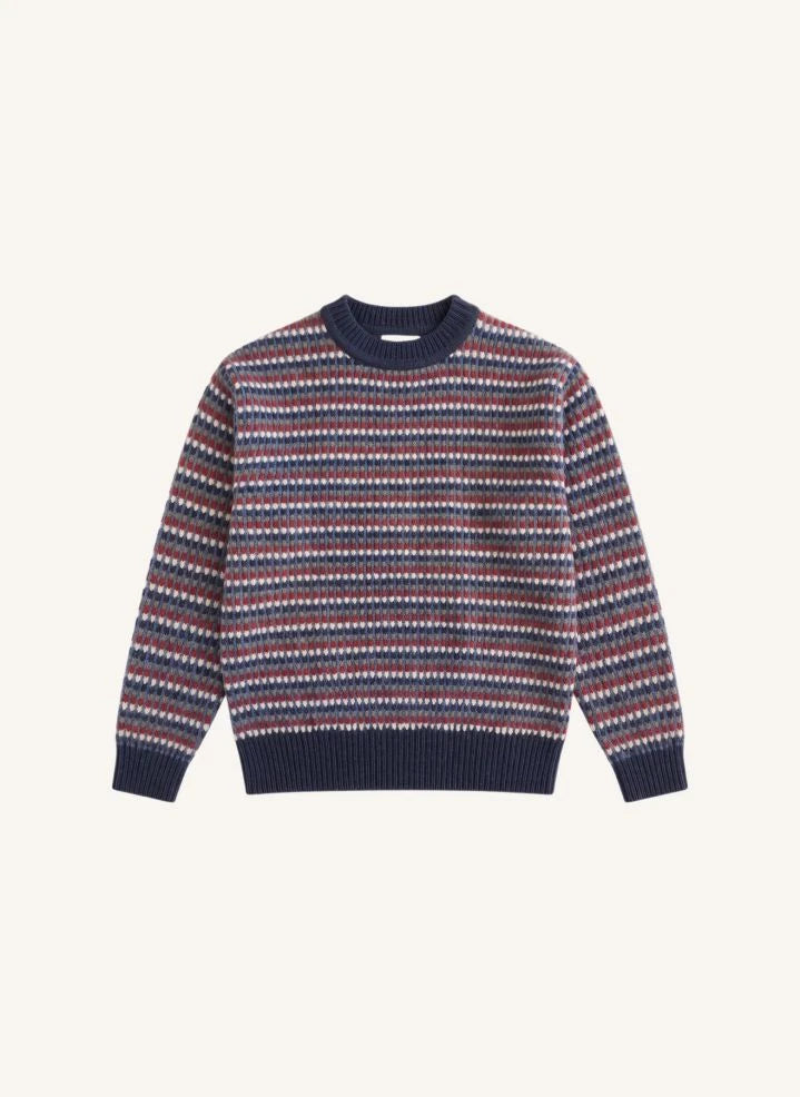 Finger in der Nase - Mathis Jacquard Merino Wollpullover | Indigo Blau