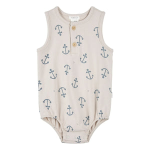 Petit Lem - Anker-Overall Gerippte Bio-Baumwolle | Beige