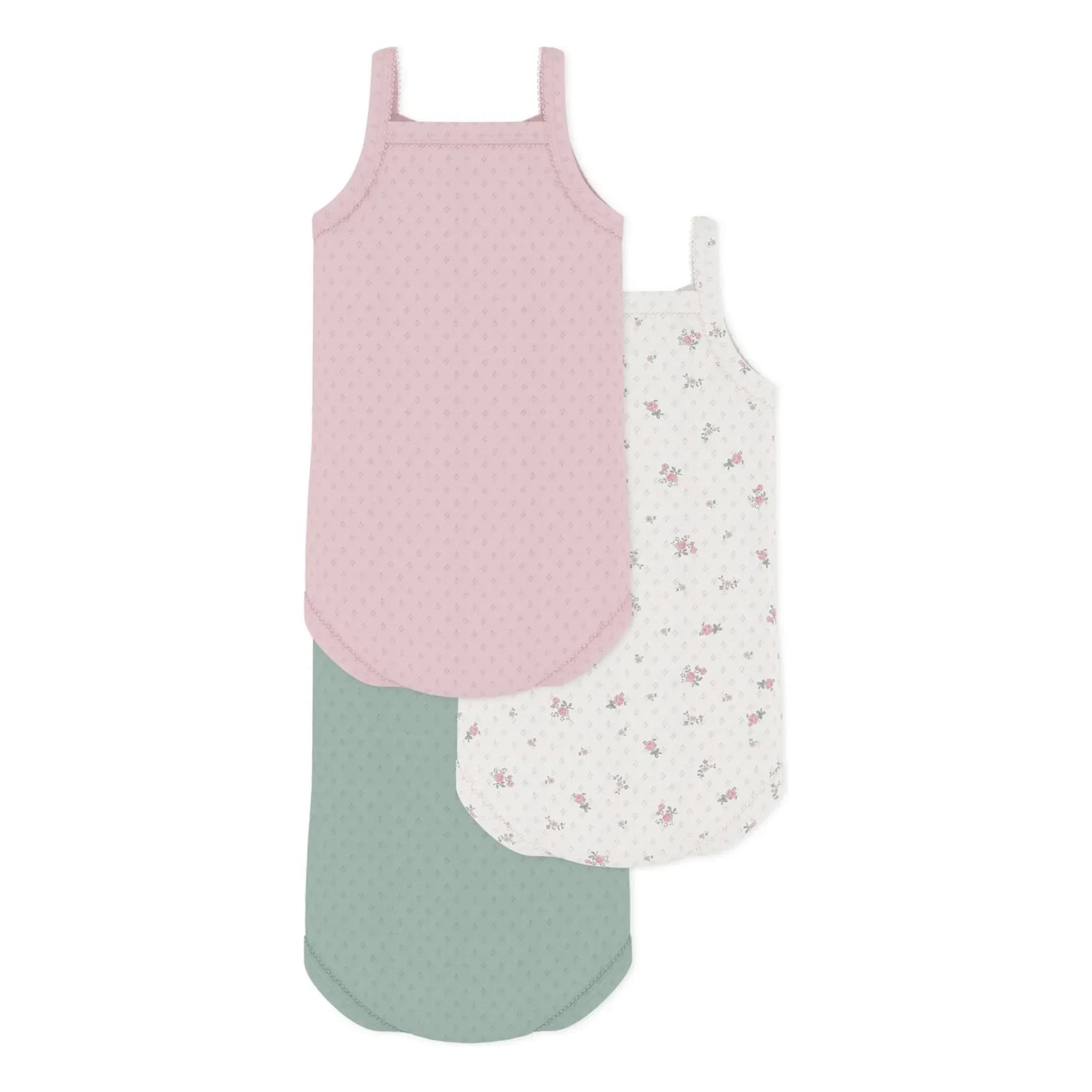 Petit Bateau - 3er-Set Blumenmuster Bio-Baumwolle Ajour-Trägerbody | Rosa