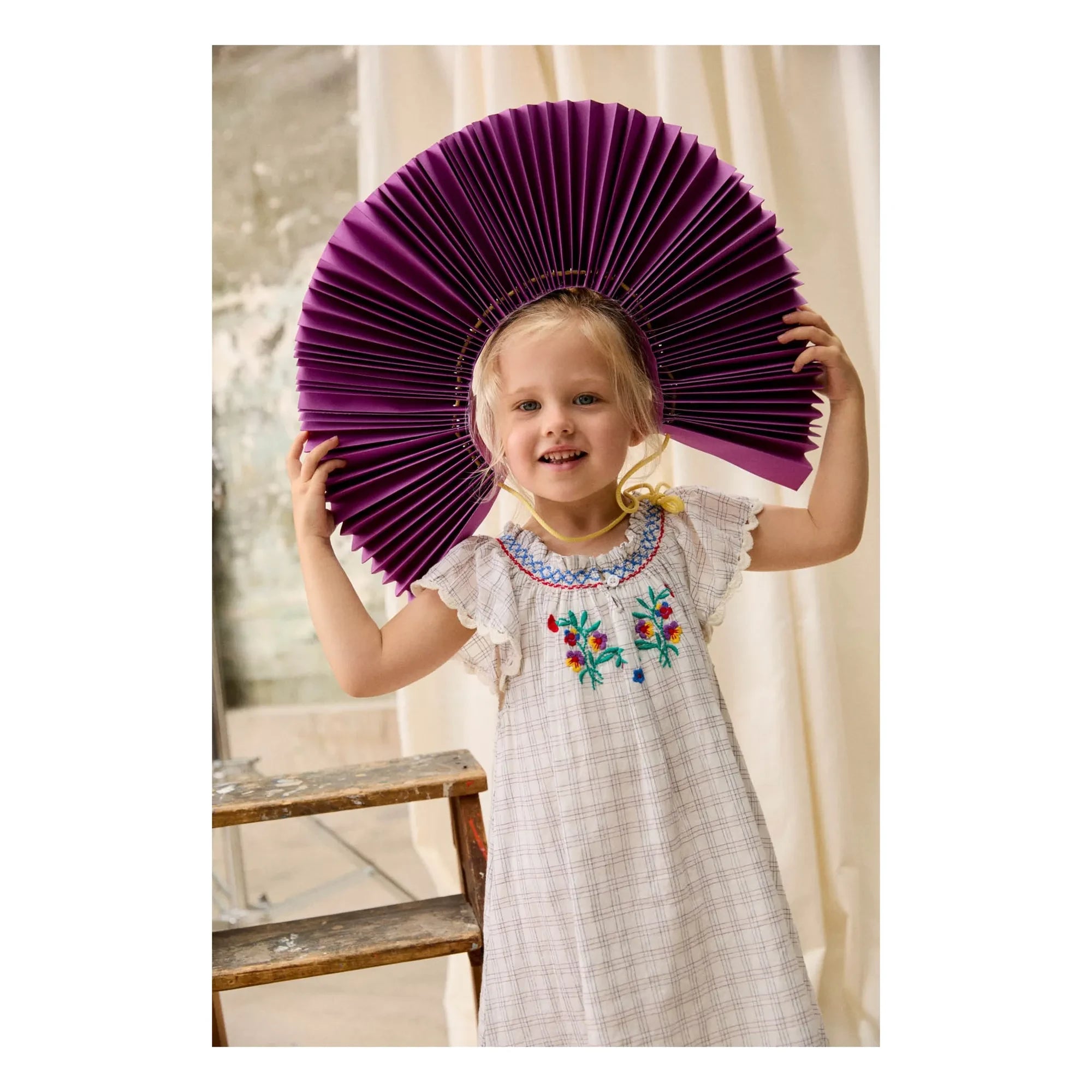 Louise Misha - Besticktes Kleid Edith Carreaux Bio-Baumwolle | Creme