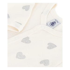 Petit Bateau – Schlafanzug Herzen glitzernd Bio-Baumwolle | Ecru