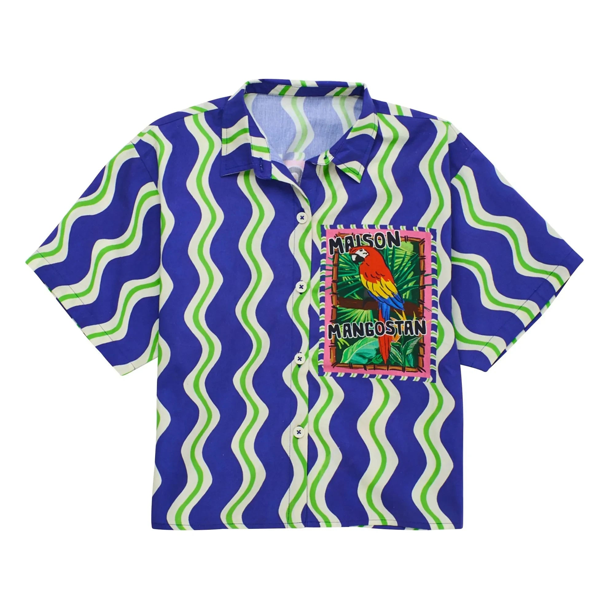 Maison Mangostan - Wave Parrot Hemd | Blau