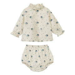 Caramel - Blusen- und Shortset Sana Fleurs | Ecru