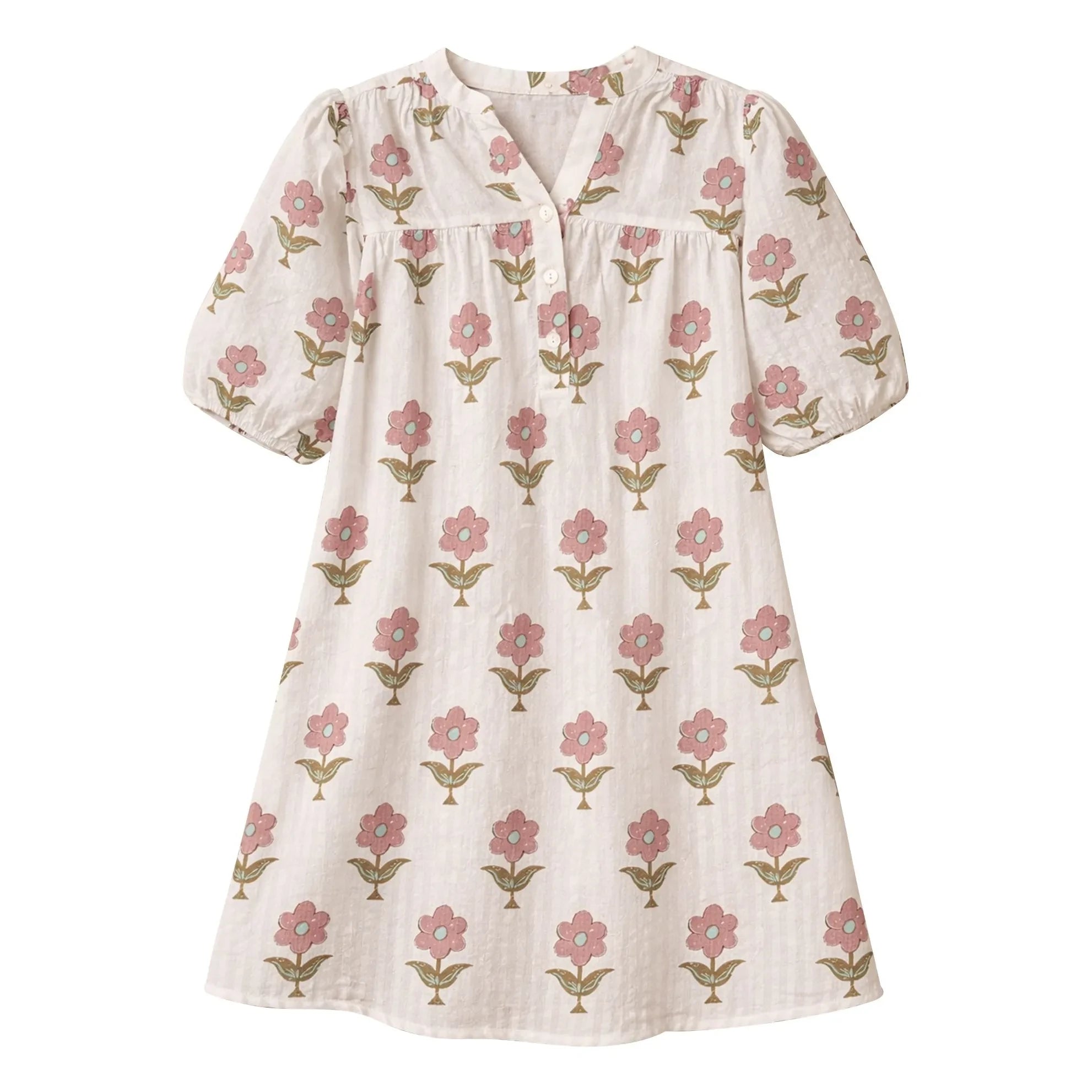 Lililotte - Romy Flowers Blumenmuster Knitter-Kleid aus Bio-Baumwolle | Ecru