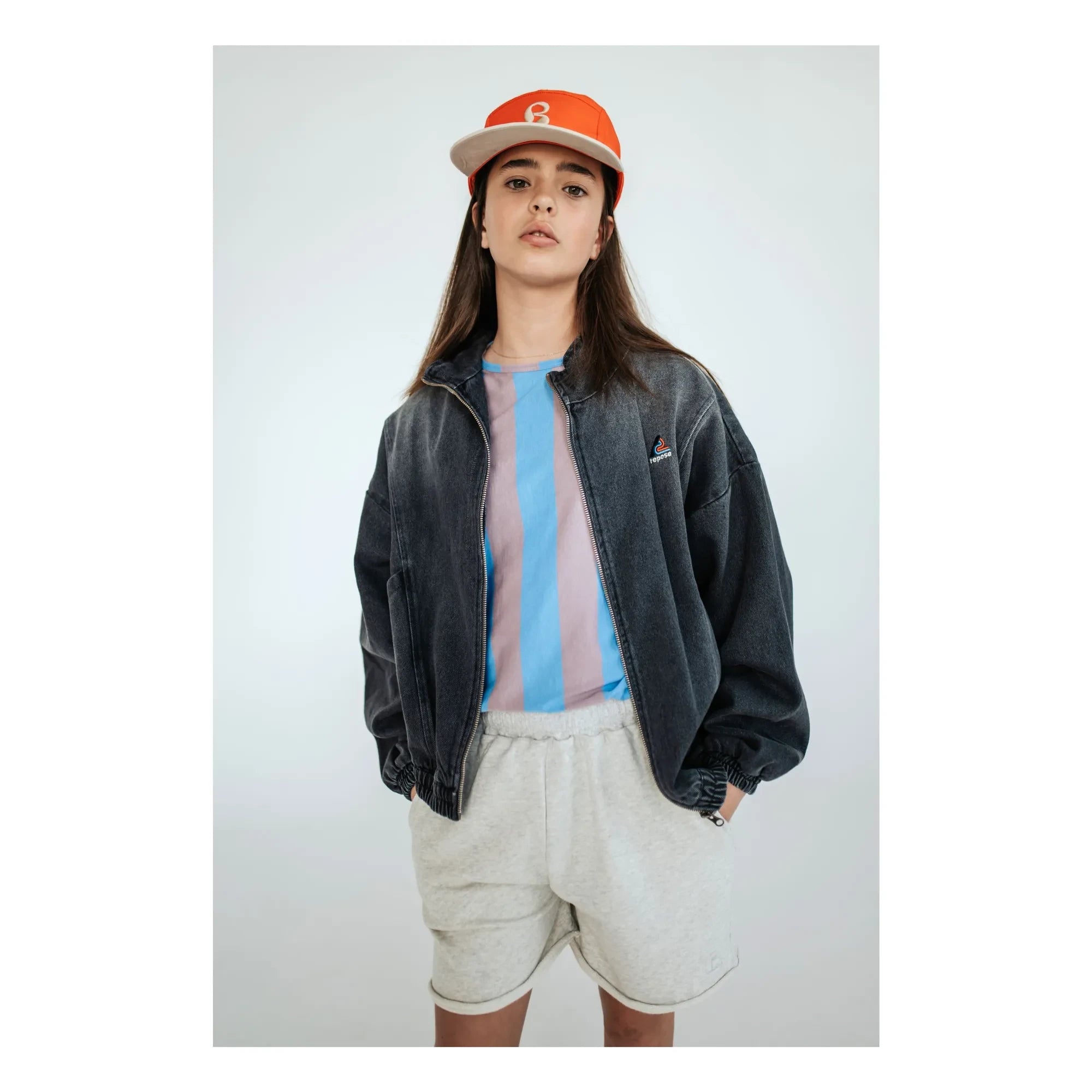 Repose AMS - Bio-Baumwolle Denim-Windbreaker | Kohlegrau
