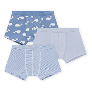 Petit Bateau - 3'lü Organik Pamuklu Balina Desenli Boxer Seti | Mavi