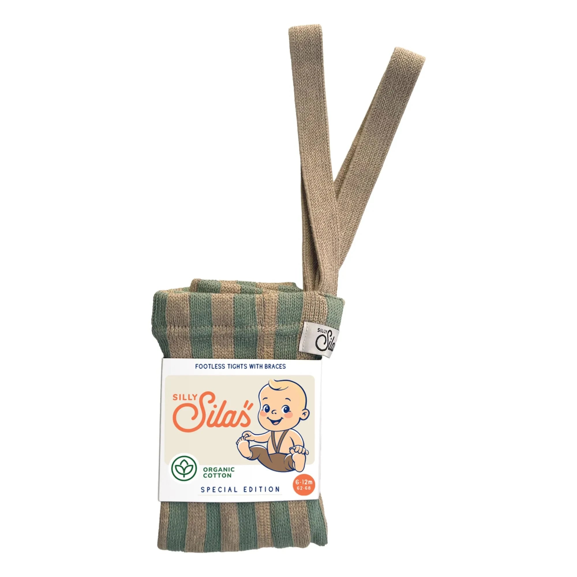 Silly Silas - Gestreifte Bio-Baumwoll Fußlose Trägerlose Strumpfhose | Grün
