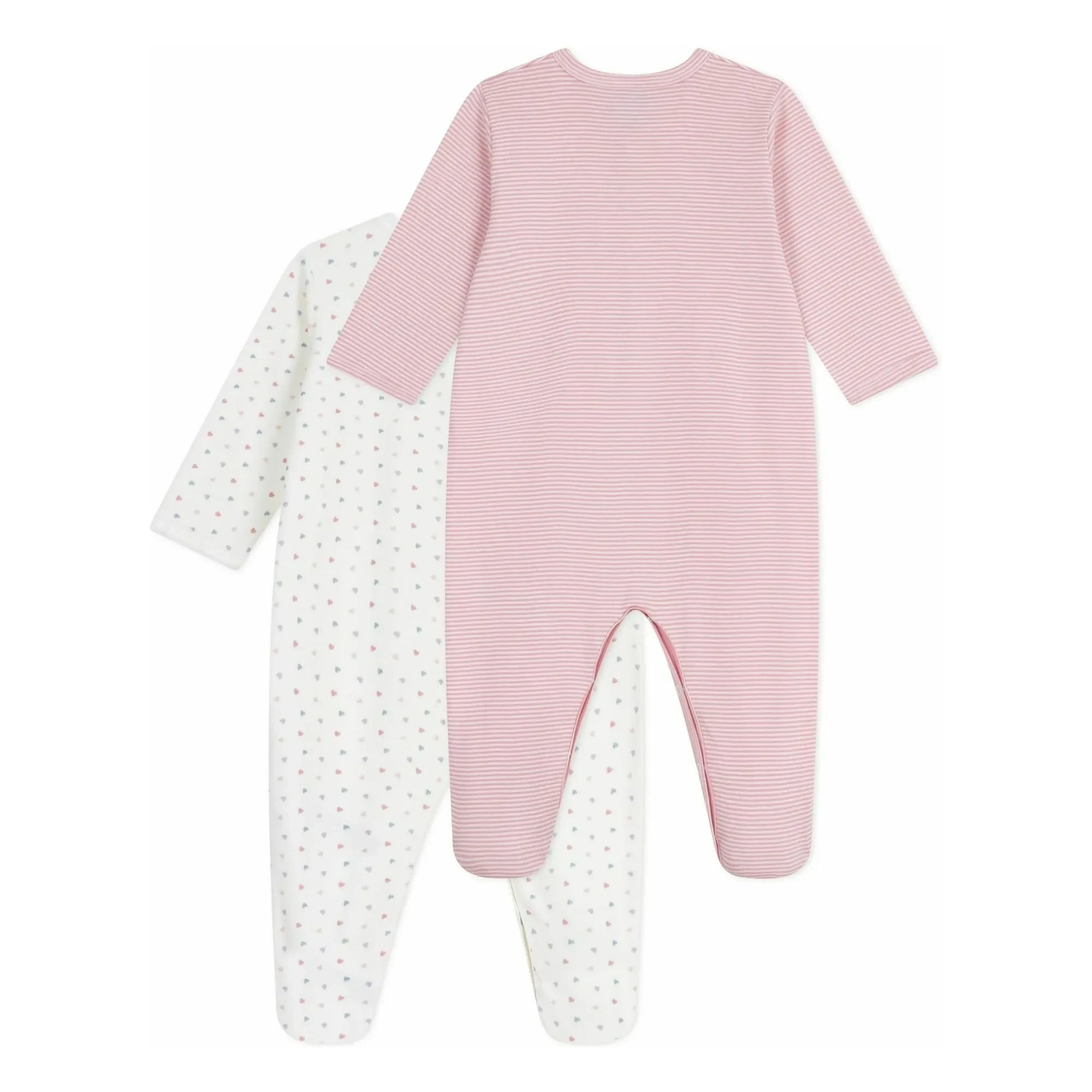 Petit Bateau - Schlafanzug-Set mit Herzmuster aus Bio-Baumwolle, 2er-Pack | Weiß
