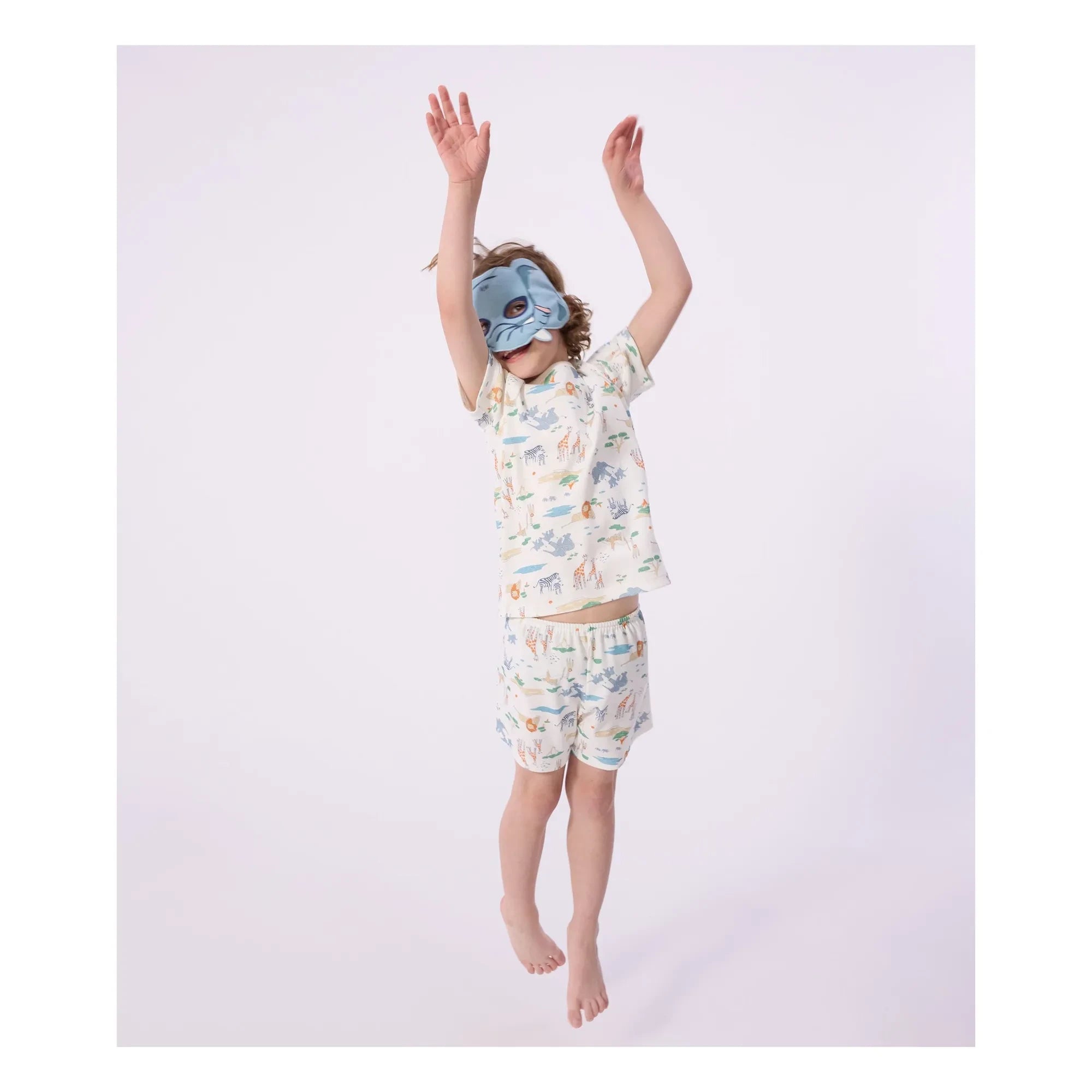 Petit Bateau - Bio-Baumwoll-Savane-Shorty-Pyjama-Set mit Maske | Weiß