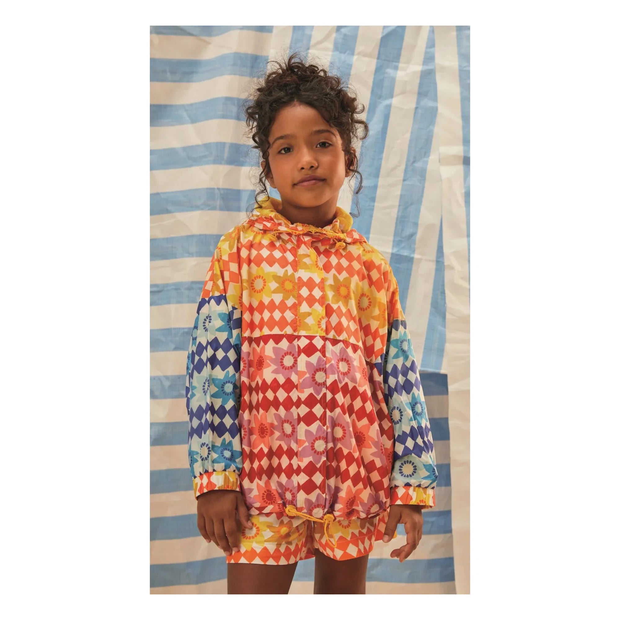 Fabula - Damier Fleurs Windjacke | Orange