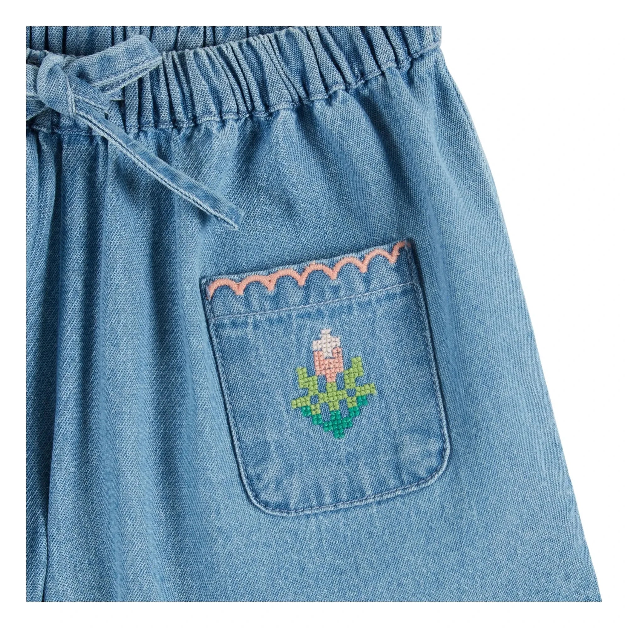 Emile et Ida – Bestickte Jeans-Shorts | Blau