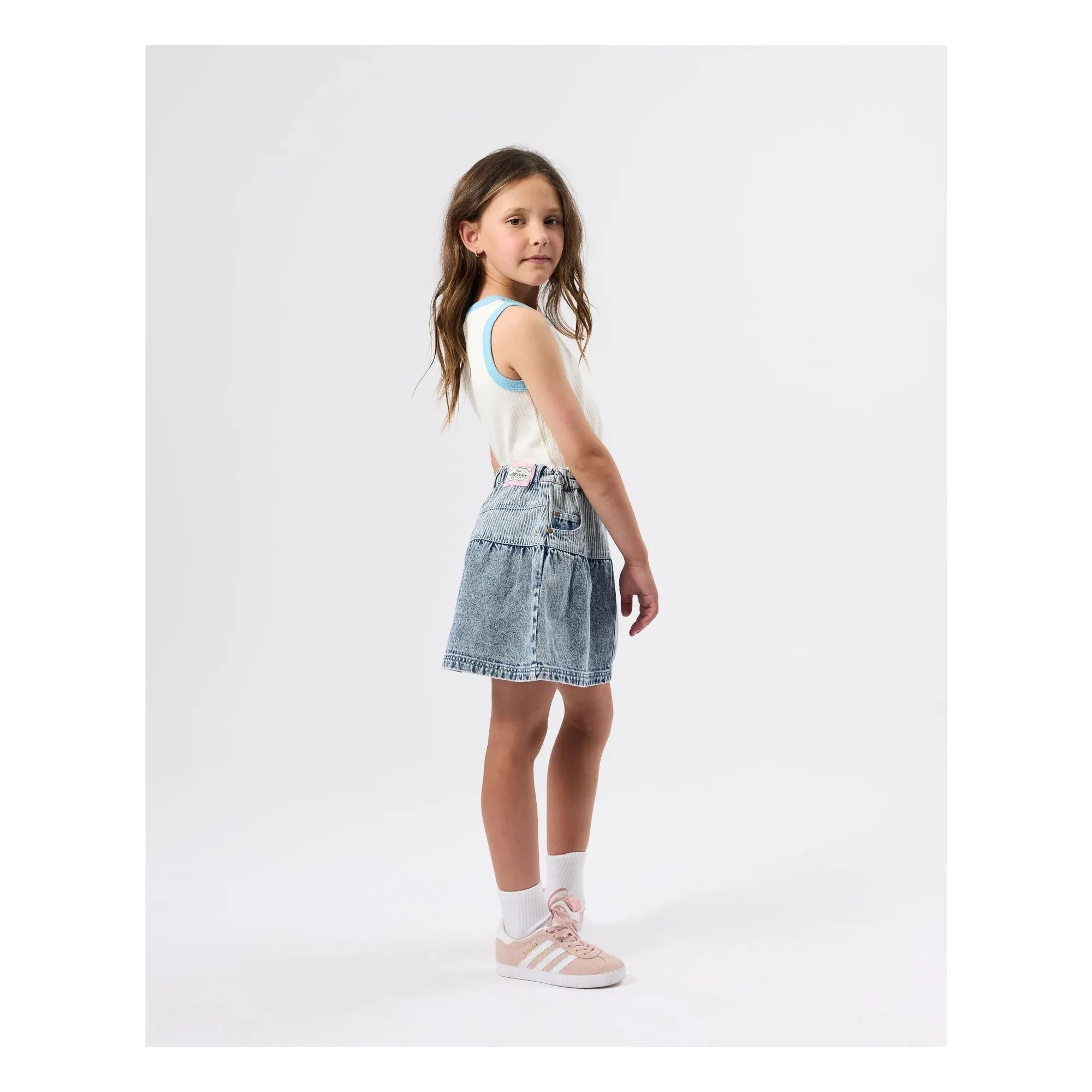 Goldie + Ace - Peplum Jeansrock | Blau