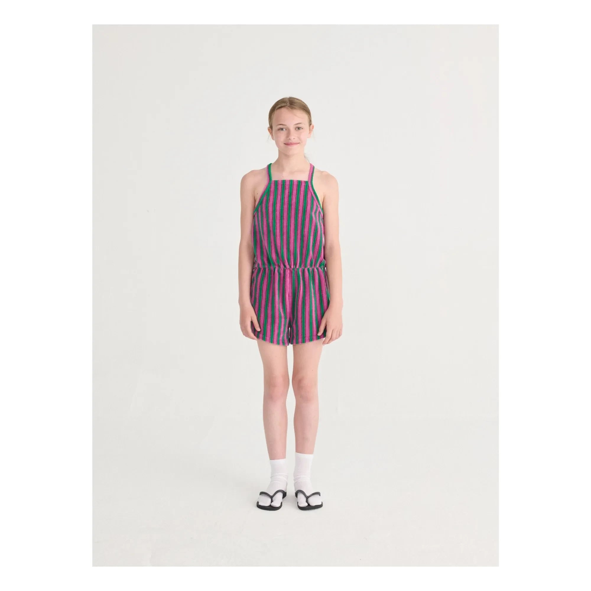 Bobo Choses - Gestreifter Frottee-Strampler | Grün