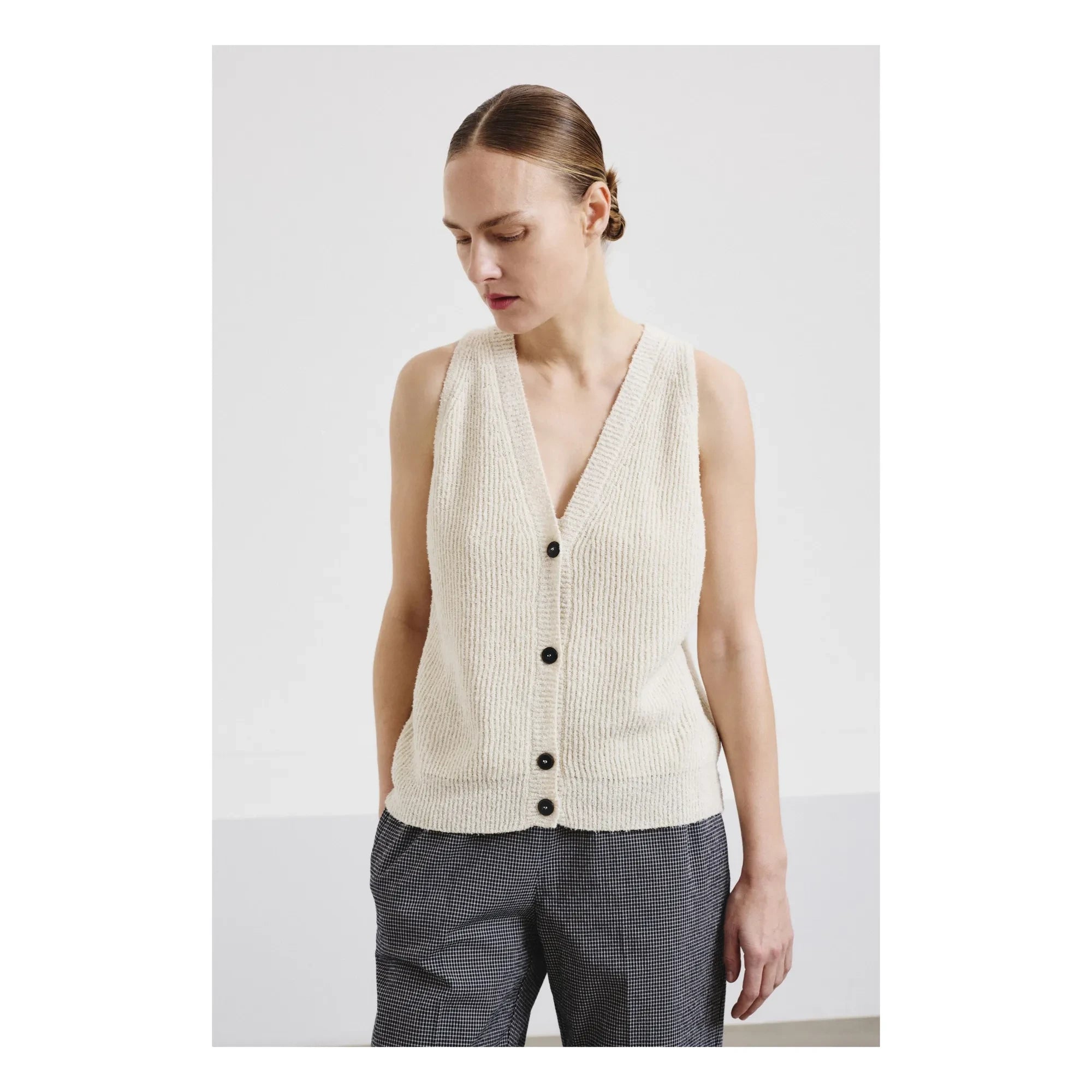 Pomandère - Baumwoll- und Leinenstrickjacke | Creme