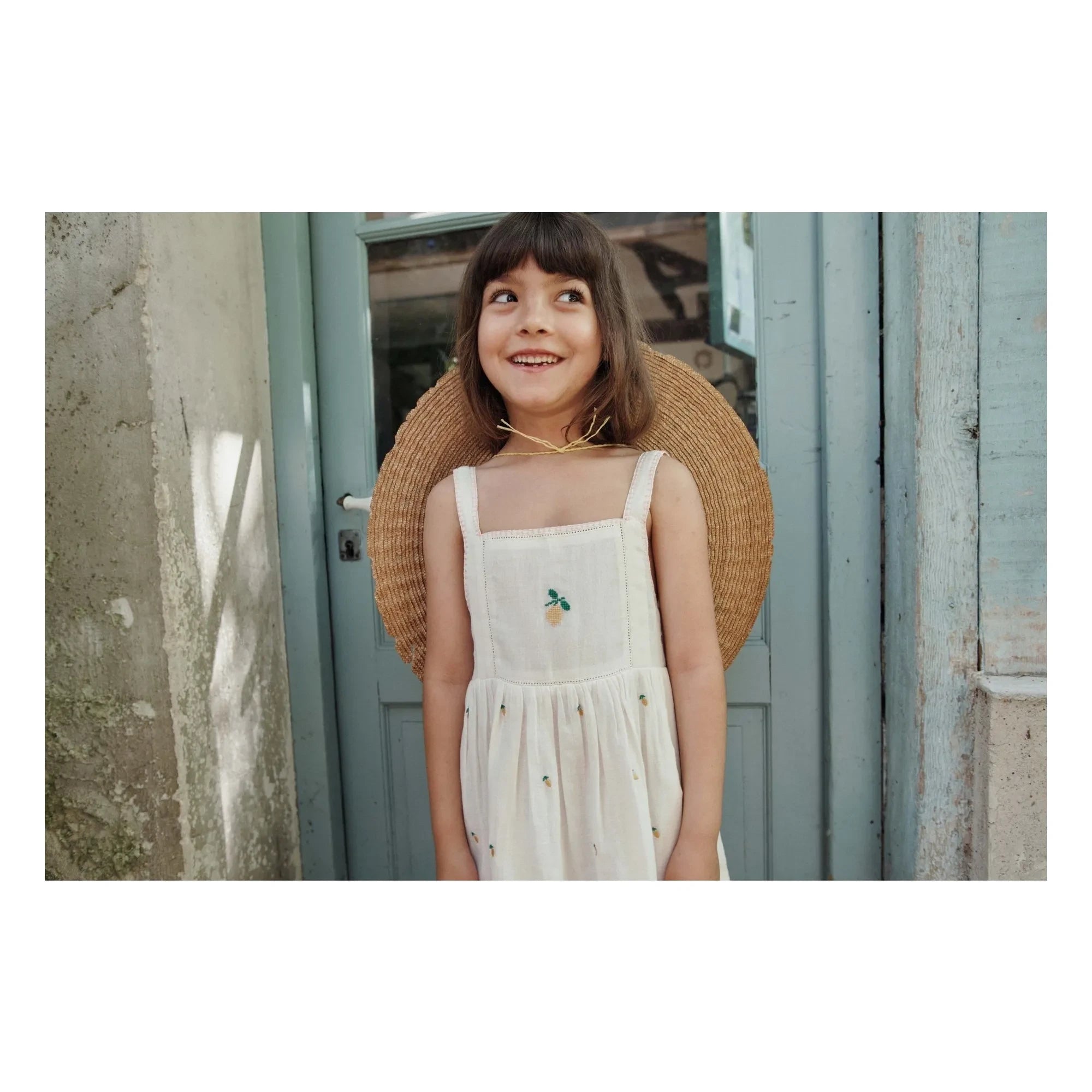 Emile et Ida - Kleid mit Zitronenstickerei | Creme