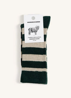 Homecore - Gestreifte Merinowolle Socken | Dunkelgrün