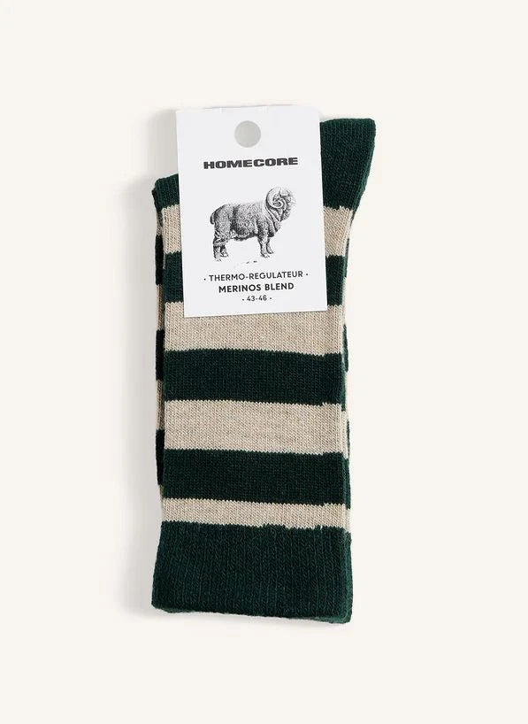 Homecore - Gestreifte Merinowolle Socken | Dunkelgrün