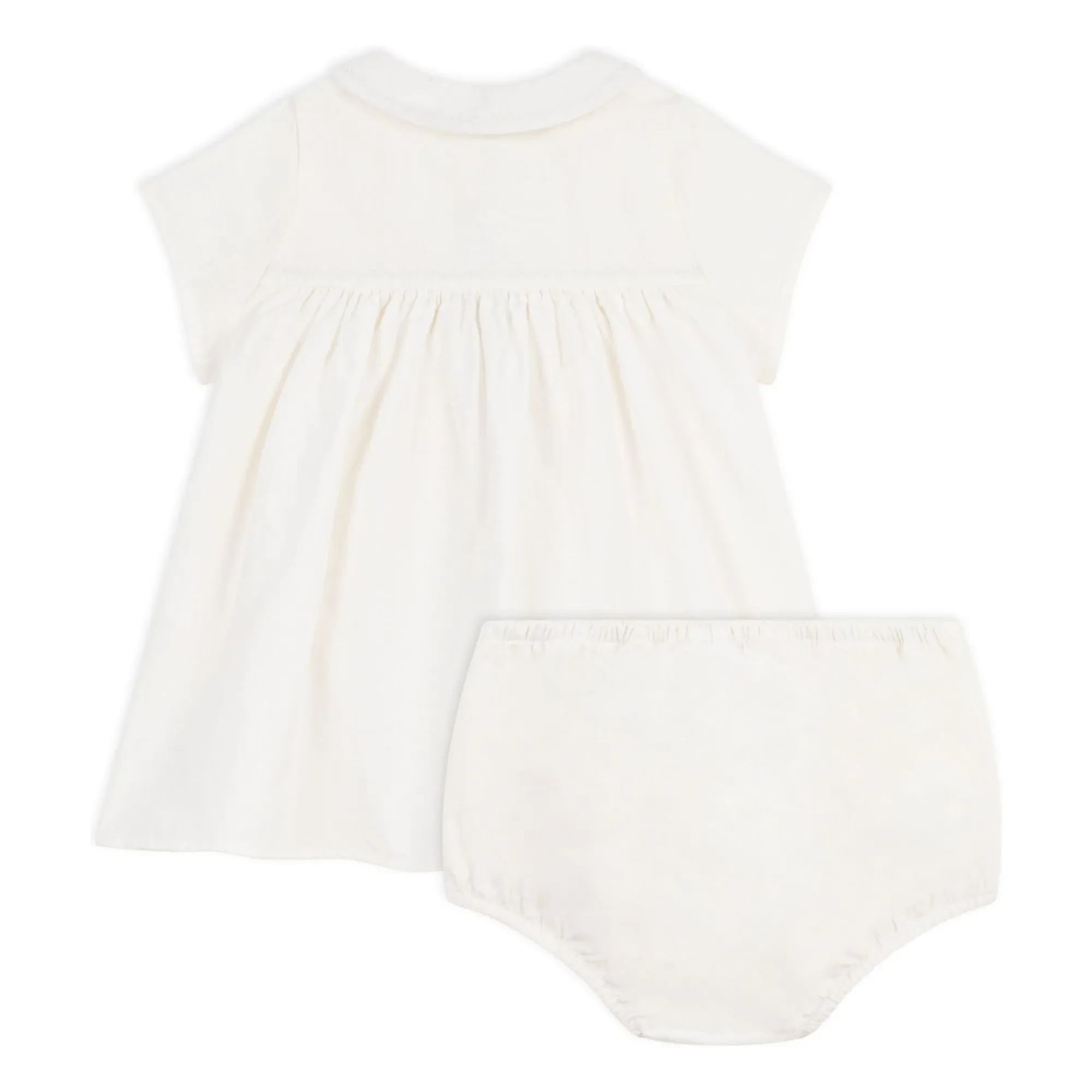 Petit Bateau - Leinen und Bio-Baumwolle Kleid und Bloomer Set | Weiß