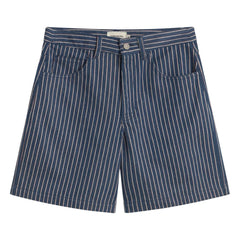 Thinking Mu - Luisa Gestreifte Bio-Baumwoll-Shorts | Grau-Blau