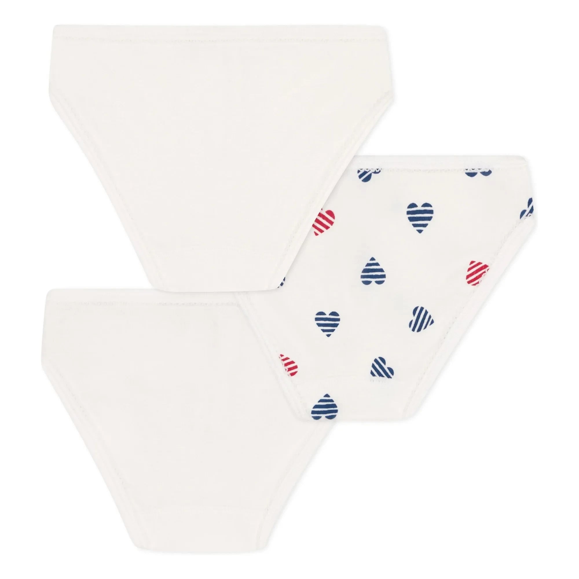 Petit Bateau - 3er-Pack gestreifter Slip mit Herz, Bio-Baumwolle | Ecru