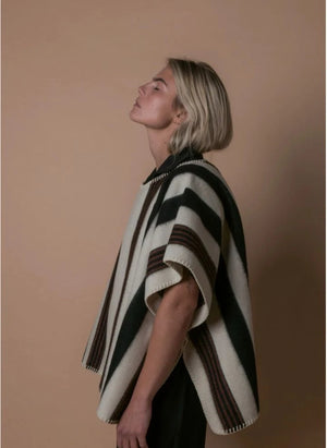 La Méricaine - Blackfeet Recycelte Wolle Lange Poncho | Ecru